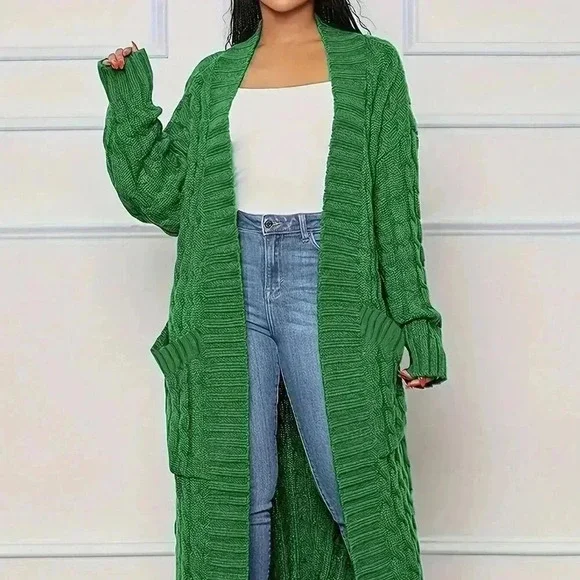 Green Casual Women's Crew Neck Cardigan - Picture 1 of 4